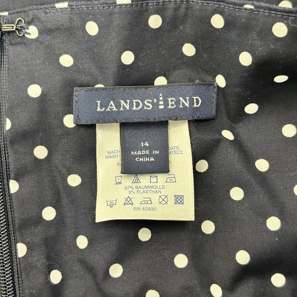 Lands End Polka Dot Dress Women's 14 Navy Blue Halter V-Neck Midi Sundress - Picture 5 of 9